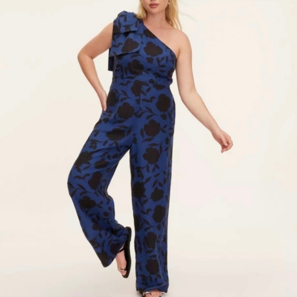 Kate Spade Classic Rose Jumpsuit - Blue & Black Floral Pattern - Linen - Size 6